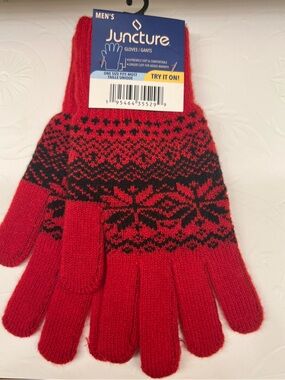 Juncture Men's Red and Black Knit Gloves